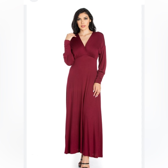 24/7 Comfort Apparel Dresses & Skirts - 24/7 Comfort Apparel Formal
Long Sleeve Maxi burgundy